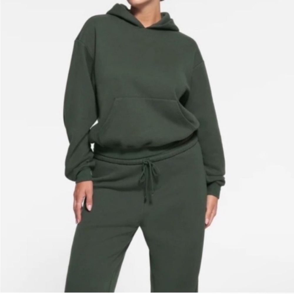 Skims Cotton Fleece pullover Hoodie spruce small